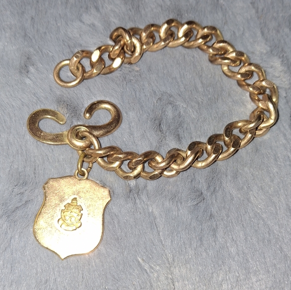 Fraternity Crest Charm Heavy Link Vintage Bracelet 1940s 1950s Lock Clasp - Picture 2 of 10